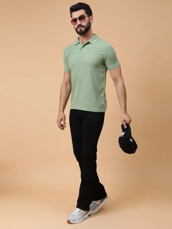 We_Perfect_Solid_Men_Polo_Neck_Green_T-Shirt
