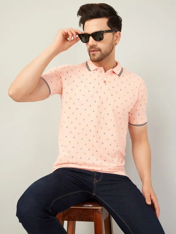We_Perfect_Printed_Men_Polo_Neck_Orange_T-Shirt
