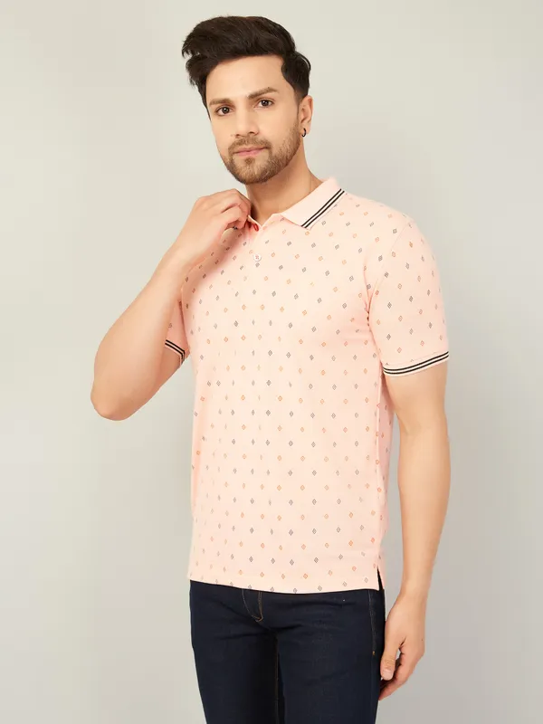 We_Perfect_Printed_Men_Polo_Neck_Orange_T-Shirt