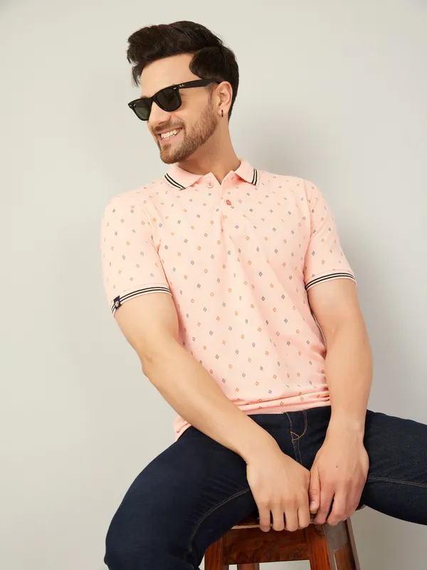 We_Perfect_Printed_Men_Polo_Neck_Orange_T-Shirt