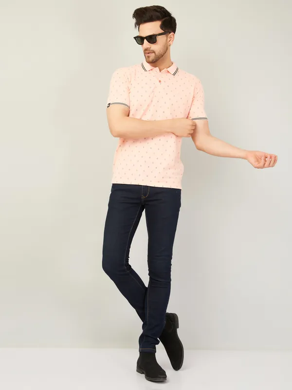 We_Perfect_Printed_Men_Polo_Neck_Orange_T-Shirt