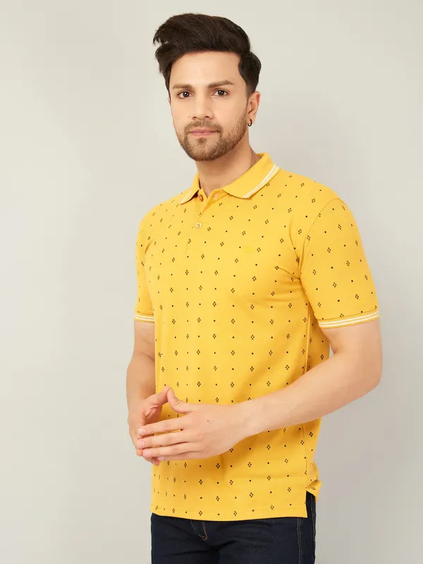 We_Perfect_Printed_Men_Polo_Neck_Yellow_T-Shirt