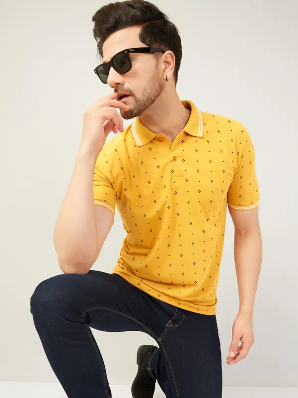 We_Perfect_Printed_Men_Polo_Neck_Yellow_T-Shirt