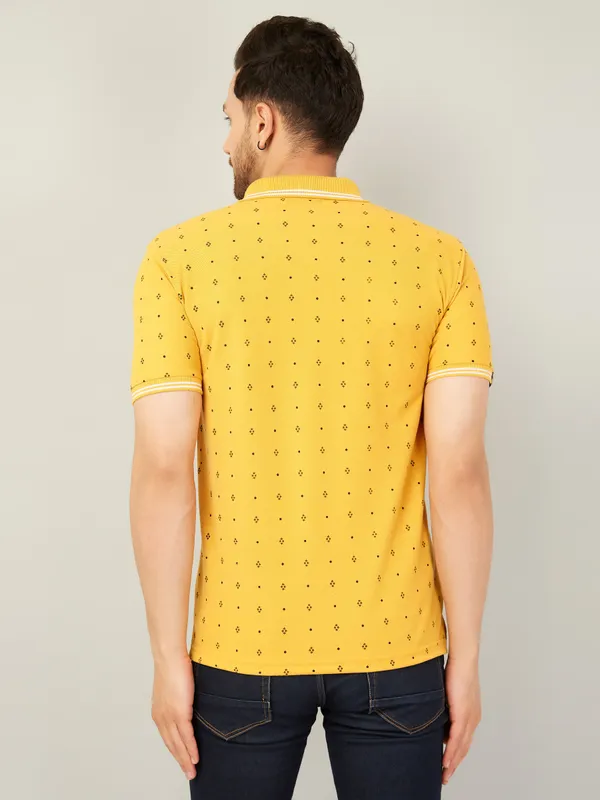 We_Perfect_Printed_Men_Polo_Neck_Yellow_T-Shirt
