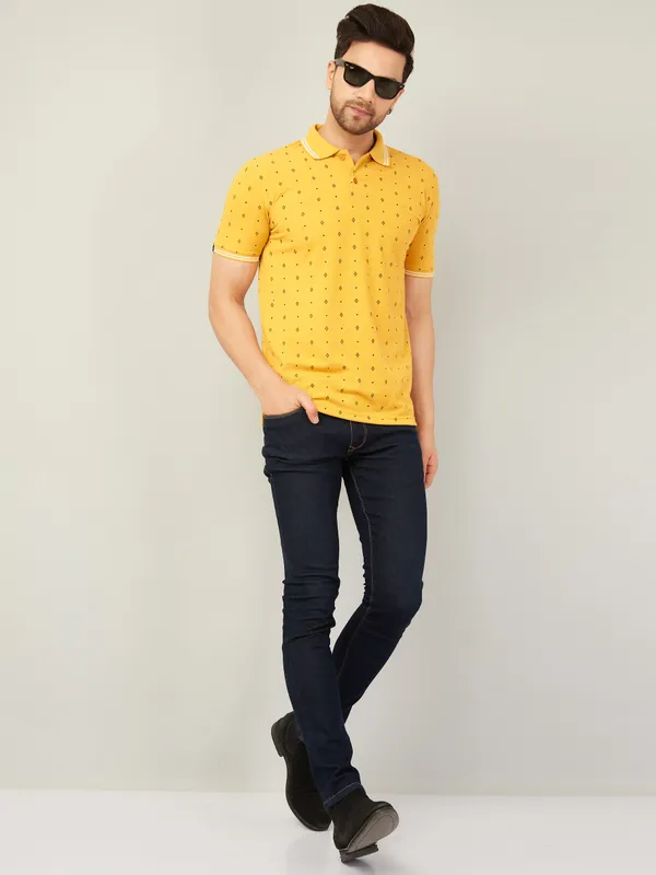 We_Perfect_Printed_Men_Polo_Neck_Yellow_T-Shirt