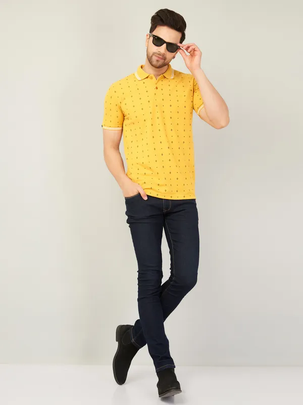 We_Perfect_Printed_Men_Polo_Neck_Yellow_T-Shirt