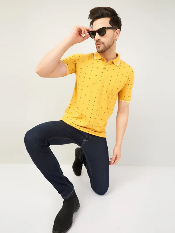 We_Perfect_Printed_Men_Polo_Neck_Yellow_T-Shirt