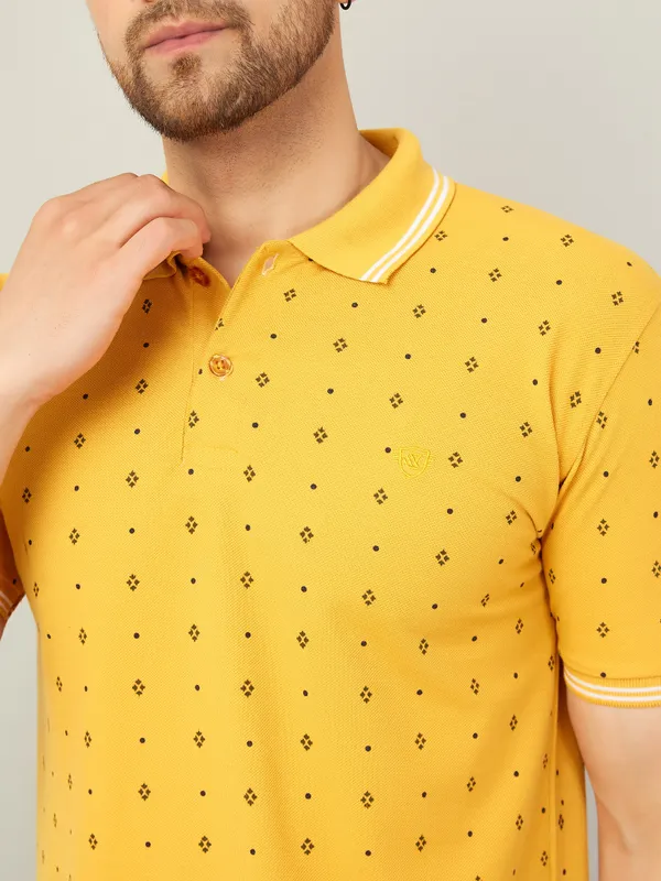 We_Perfect_Printed_Men_Polo_Neck_Yellow_T-Shirt