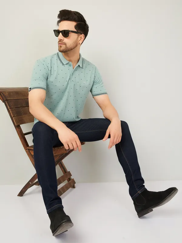 We_Perfect_Printed_Men_Polo_Neck_Green_T-Shirt