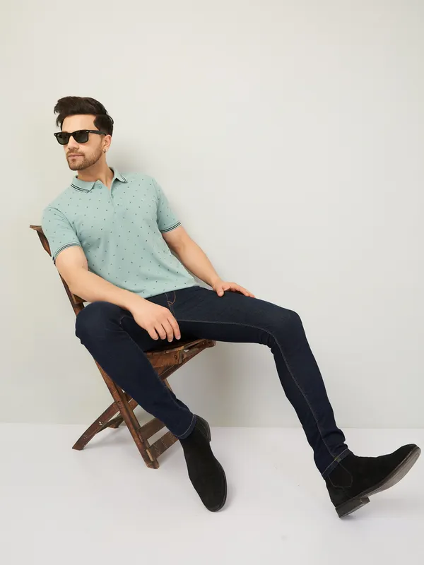 We_Perfect_Printed_Men_Polo_Neck_Green_T-Shirt