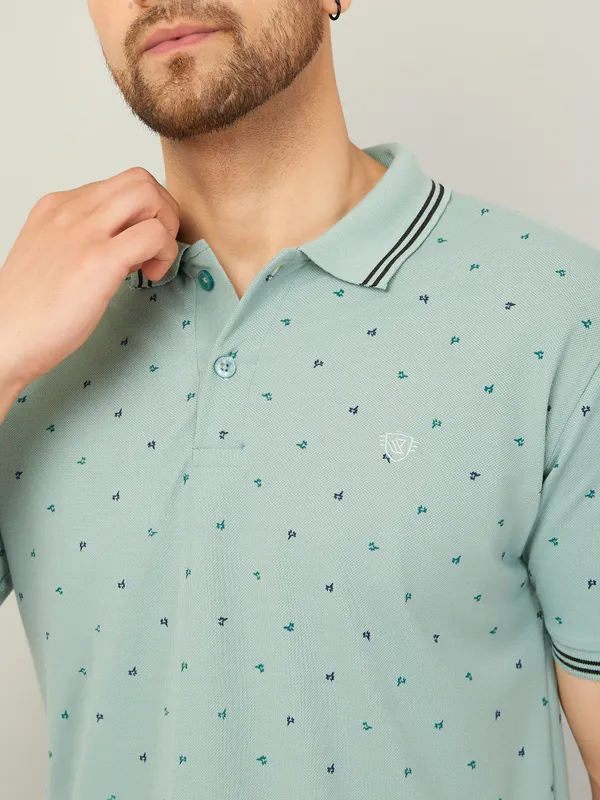 We_Perfect_Printed_Men_Polo_Neck_Green_T-Shirt