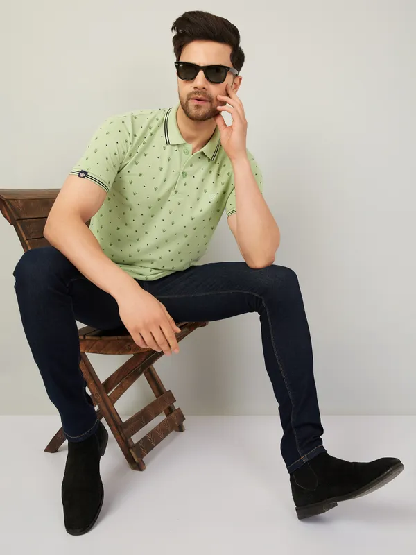 We_Perfect_Printed_Men_Polo_Neck_Green_T-Shirt