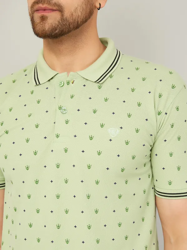 We_Perfect_Printed_Men_Polo_Neck_Green_T-Shirt