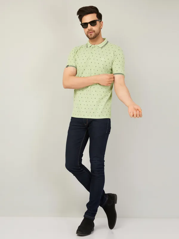 We_Perfect_Printed_Men_Polo_Neck_Green_T-Shirt