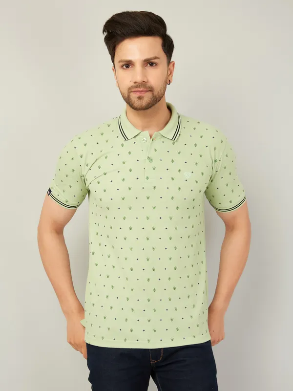 We_Perfect_Printed_Men_Polo_Neck_Green_T-Shirt