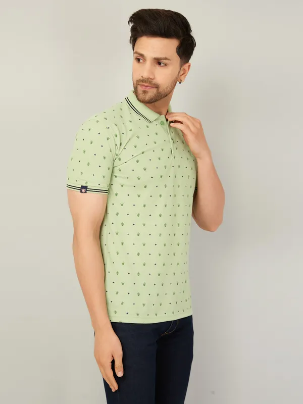 We_Perfect_Printed_Men_Polo_Neck_Green_T-Shirt