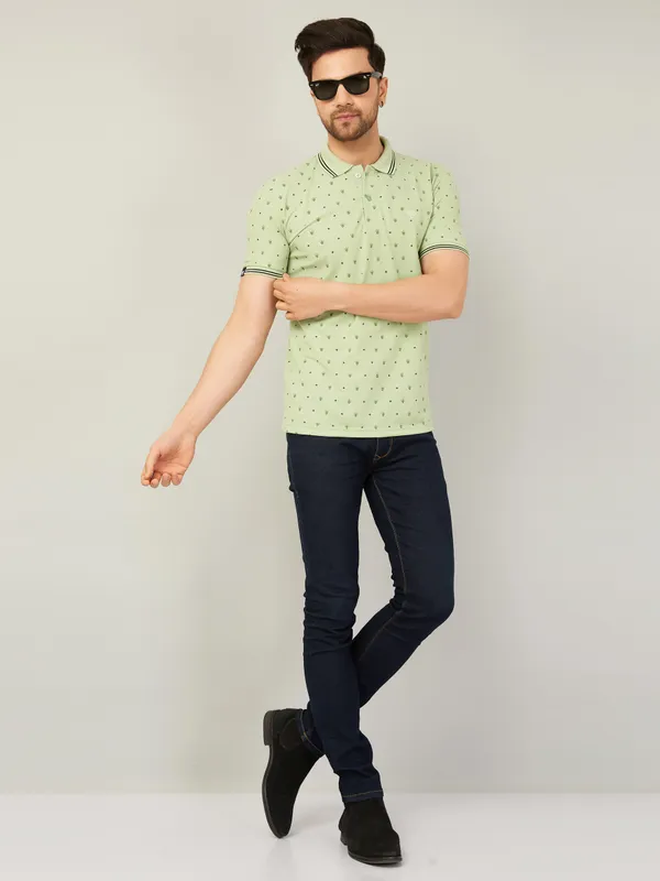 We_Perfect_Printed_Men_Polo_Neck_Green_T-Shirt