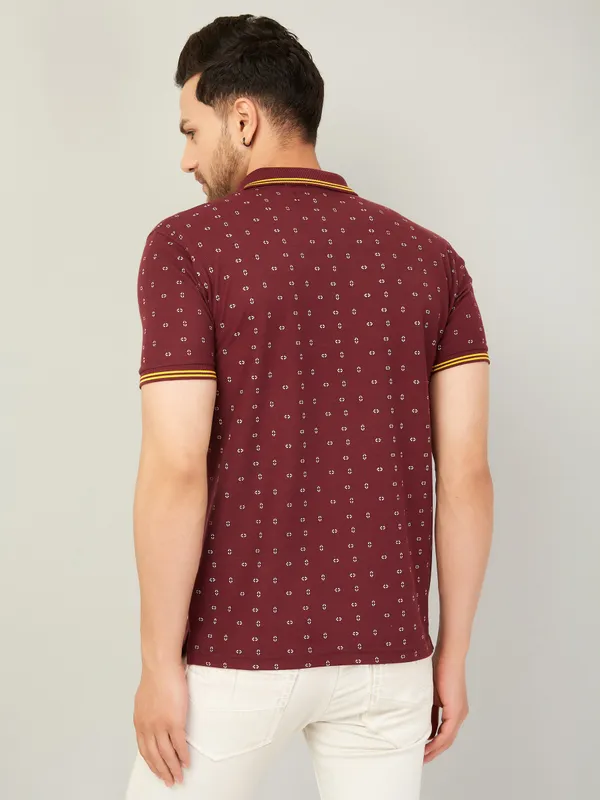 We_Perfect_Printed_Men_Polo_Neck_Maroon_T-Shirt
