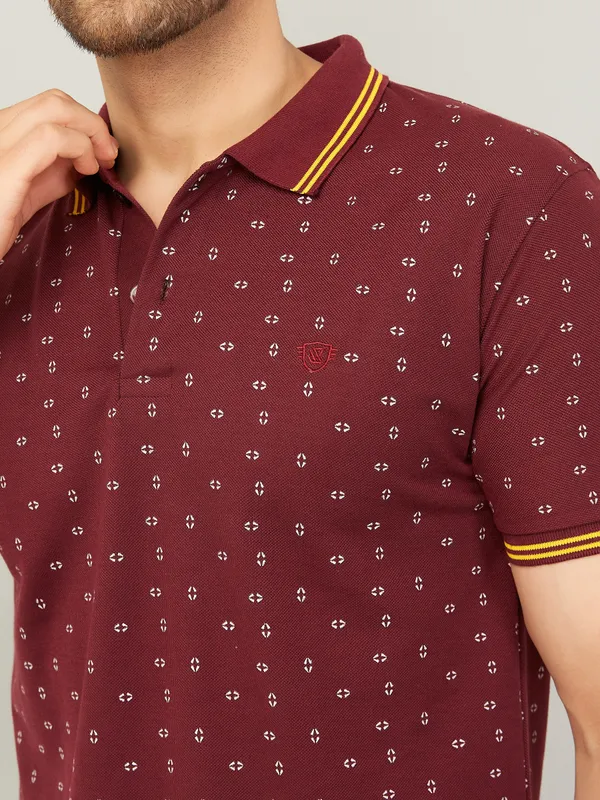 We_Perfect_Printed_Men_Polo_Neck_Maroon_T-Shirt
