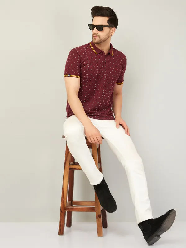 We_Perfect_Printed_Men_Polo_Neck_Maroon_T-Shirt