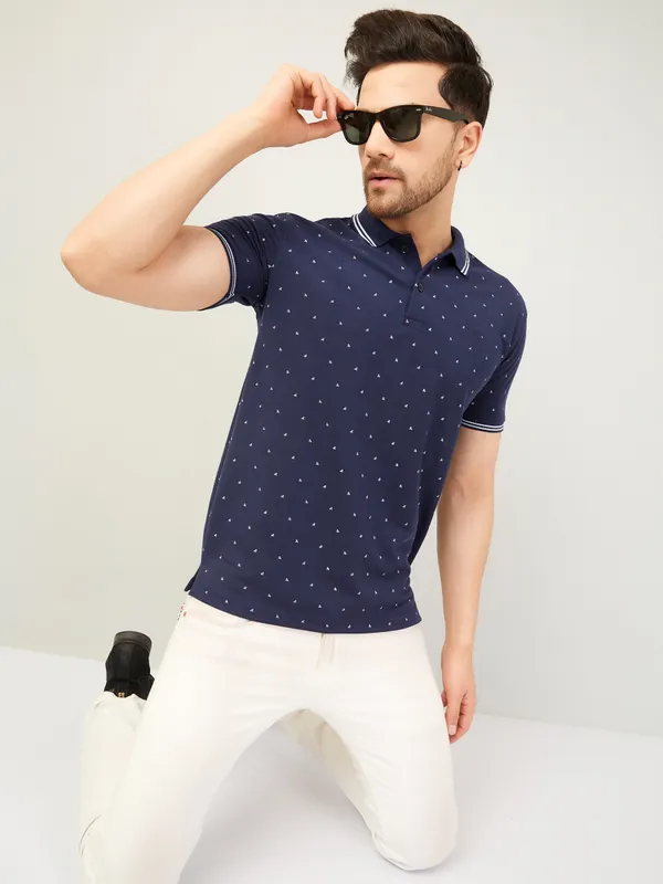 We_Perfect_Printed_Men_Polo_Neck_Blue_T-Shirt