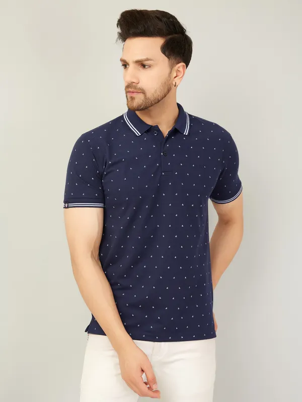 We_Perfect_Printed_Men_Polo_Neck_Blue_T-Shirt