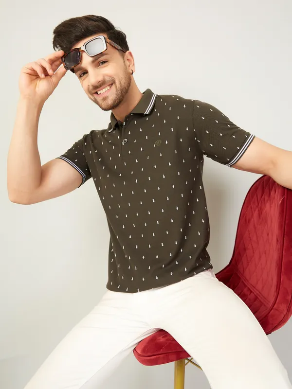 We_Perfect_Printed_Men_Polo_Neck_Green_T-Shirt