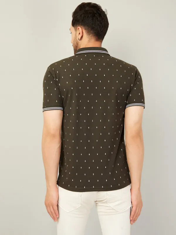 We_Perfect_Printed_Men_Polo_Neck_Green_T-Shirt