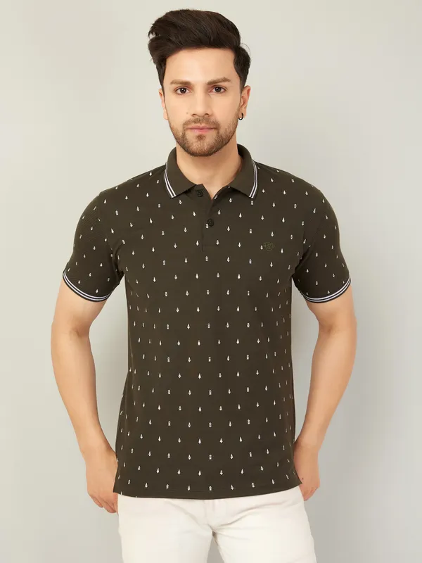 We_Perfect_Printed_Men_Polo_Neck_Green_T-Shirt
