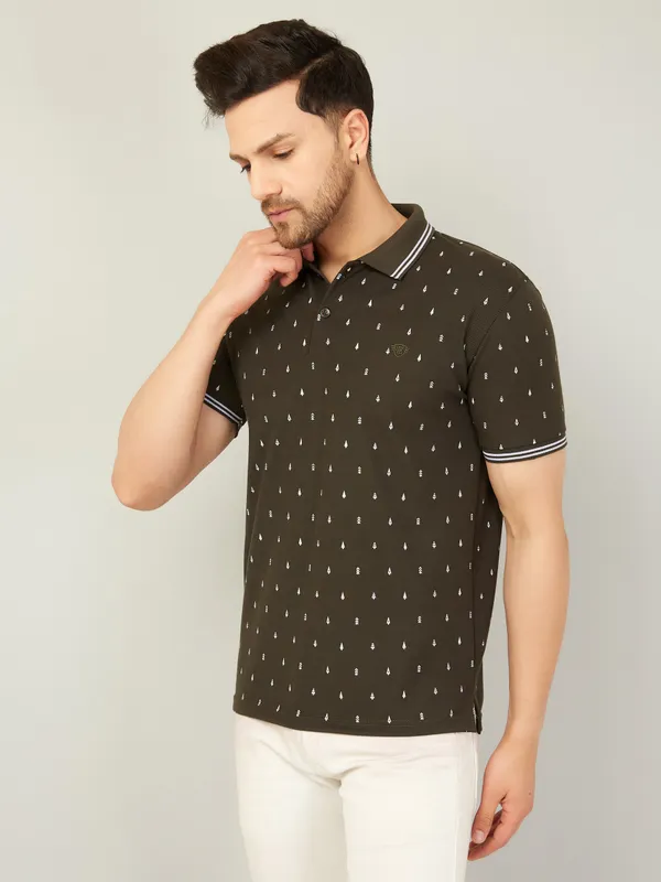 We_Perfect_Printed_Men_Polo_Neck_Green_T-Shirt