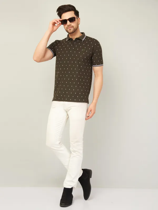 We_Perfect_Printed_Men_Polo_Neck_Green_T-Shirt
