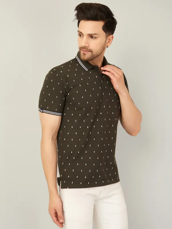 We_Perfect_Printed_Men_Polo_Neck_Green_T-Shirt
