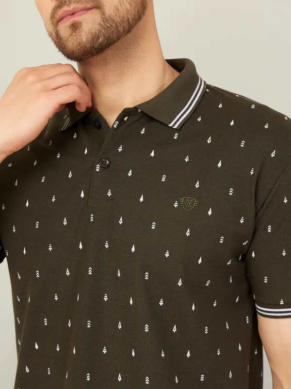 We_Perfect_Printed_Men_Polo_Neck_Green_T-Shirt