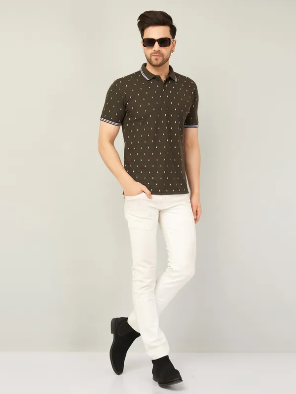 We_Perfect_Printed_Men_Polo_Neck_Green_T-Shirt