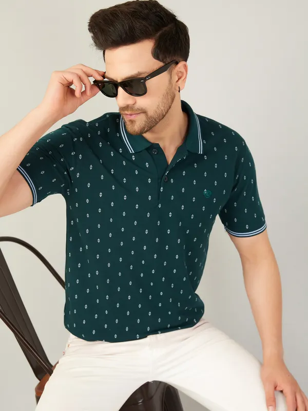 We_Perfect_Printed_Men_Polo_Neck_Green_T-Shirt