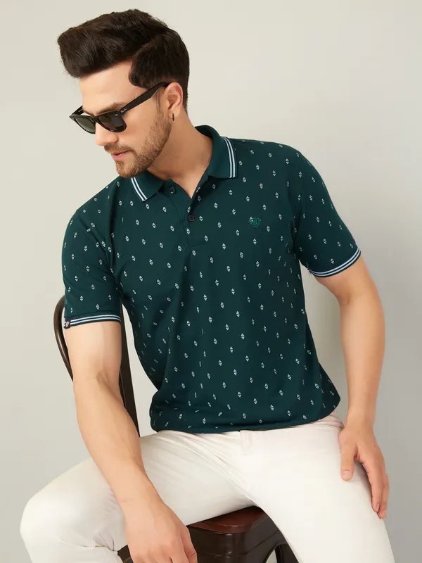 We_Perfect_Printed_Men_Polo_Neck_Green_T-Shirt