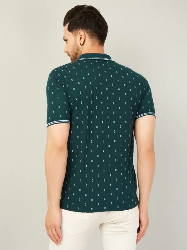 We_Perfect_Printed_Men_Polo_Neck_Green_T-Shirt