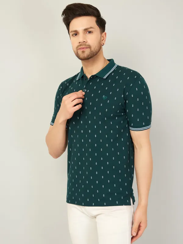 We_Perfect_Printed_Men_Polo_Neck_Green_T-Shirt