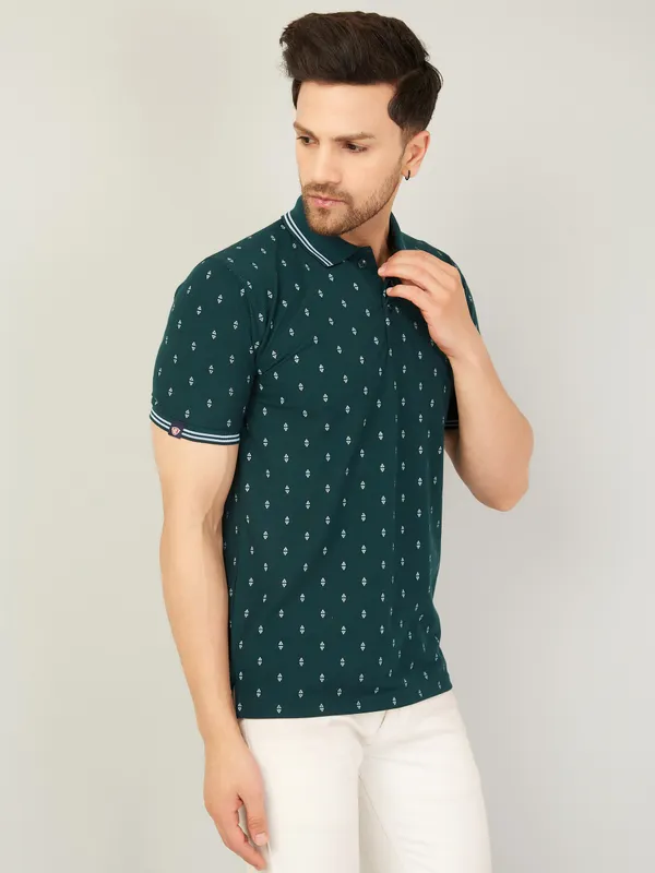 We_Perfect_Printed_Men_Polo_Neck_Green_T-Shirt
