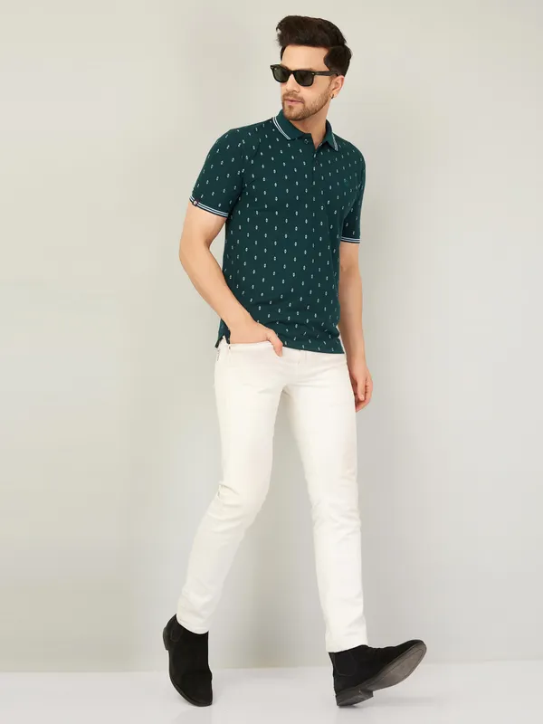 We_Perfect_Printed_Men_Polo_Neck_Green_T-Shirt