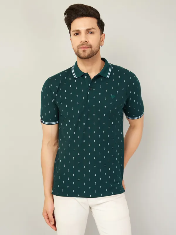 We_Perfect_Printed_Men_Polo_Neck_Green_T-Shirt