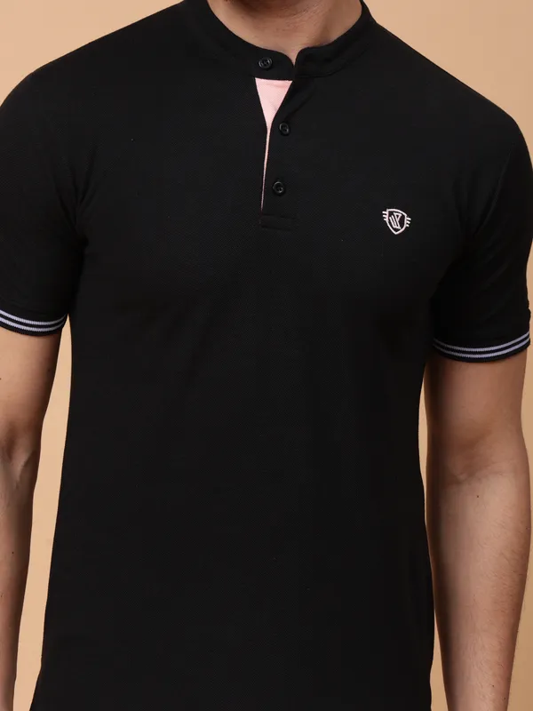 We_Perfect_Printed_Men_Polo_Neck_Black_T-Shirt