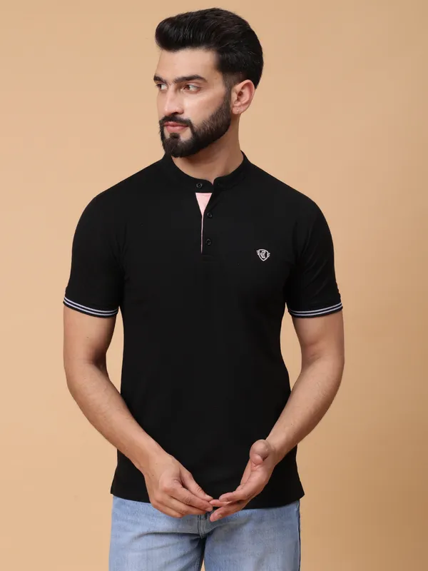 We_Perfect_Printed_Men_Polo_Neck_Black_T-Shirt