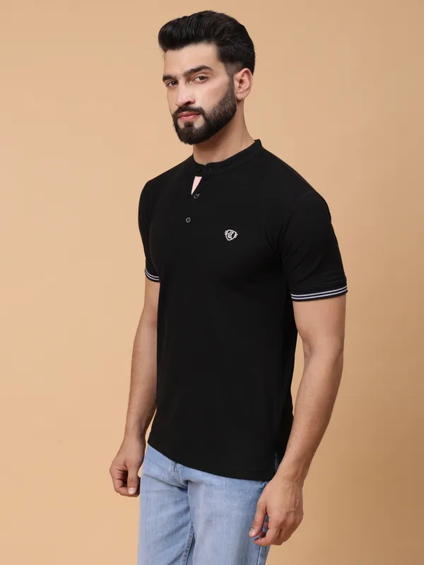We_Perfect_Printed_Men_Polo_Neck_Black_T-Shirt