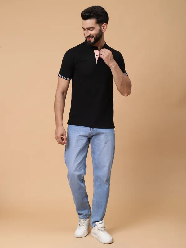 We_Perfect_Printed_Men_Polo_Neck_Black_T-Shirt