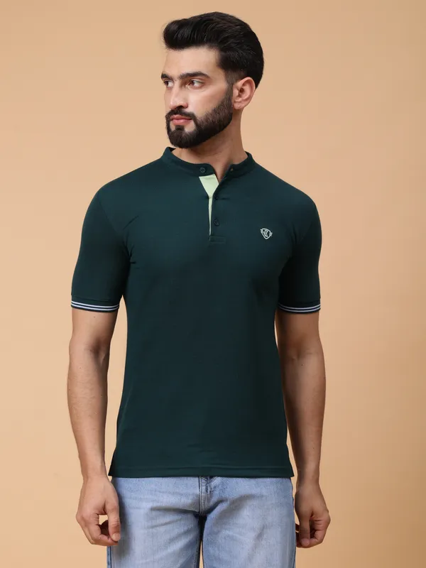 We_Perfect_Printed_Men_Polo_Neck_Green_T-Shirt