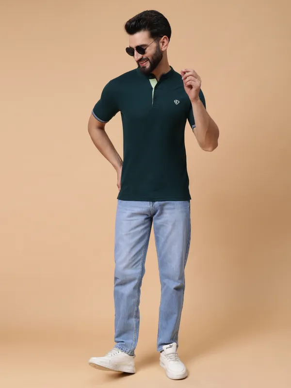 We_Perfect_Printed_Men_Polo_Neck_Green_T-Shirt
