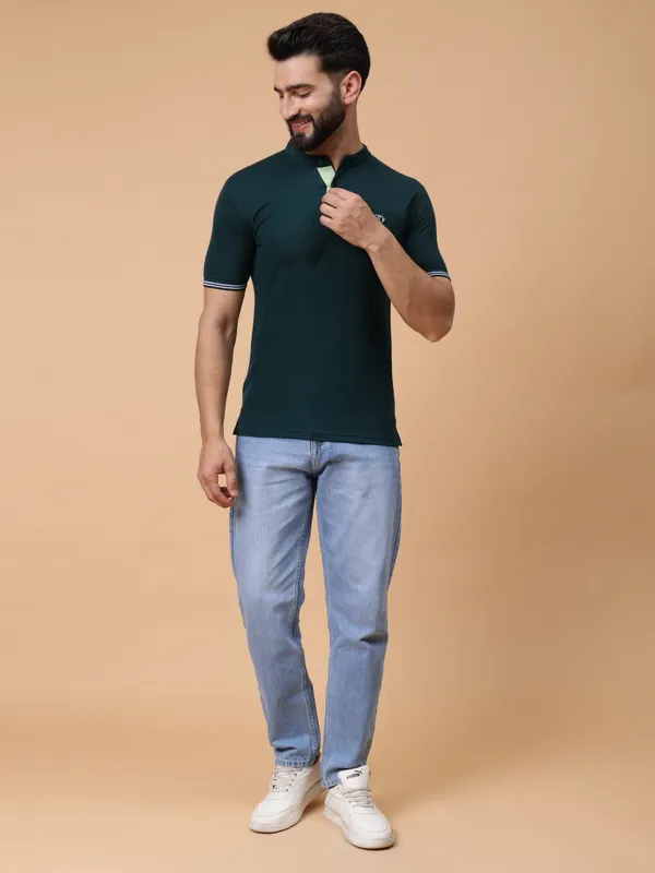 We_Perfect_Printed_Men_Polo_Neck_Green_T-Shirt
