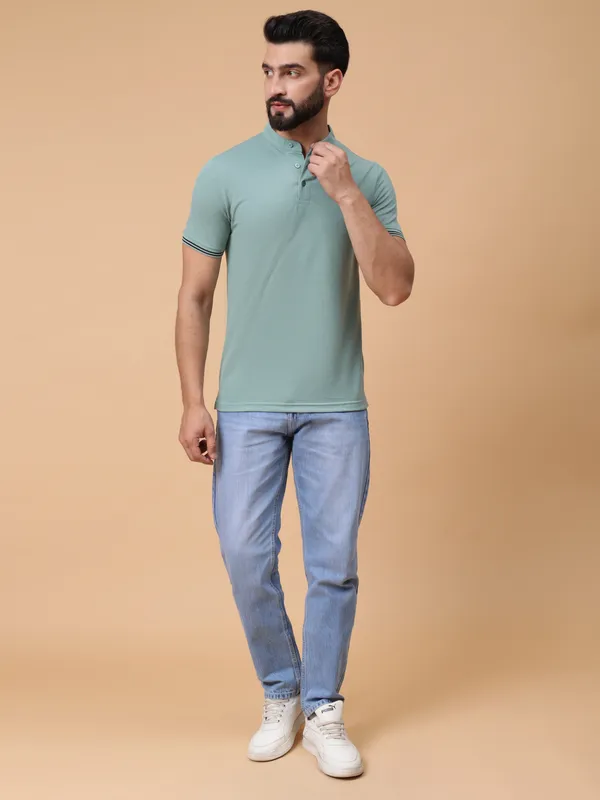 We_Perfect_Printed_Men_Polo_Neck_Light_Green_T-Shirt