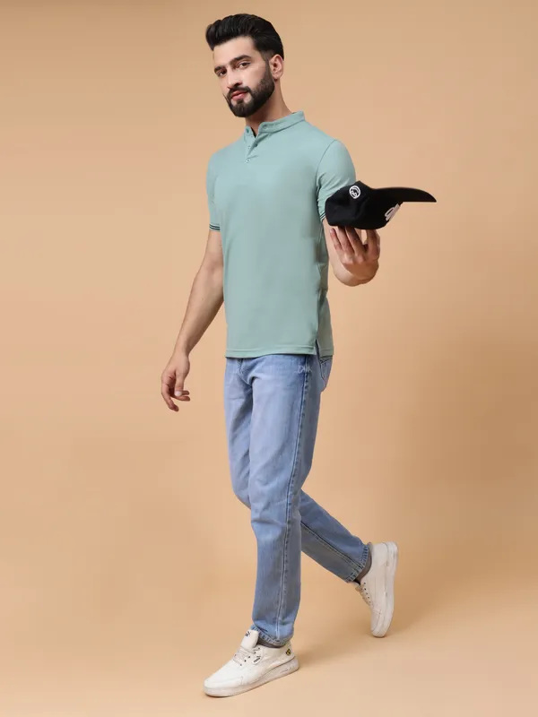 We_Perfect_Printed_Men_Polo_Neck_Light_Green_T-Shirt